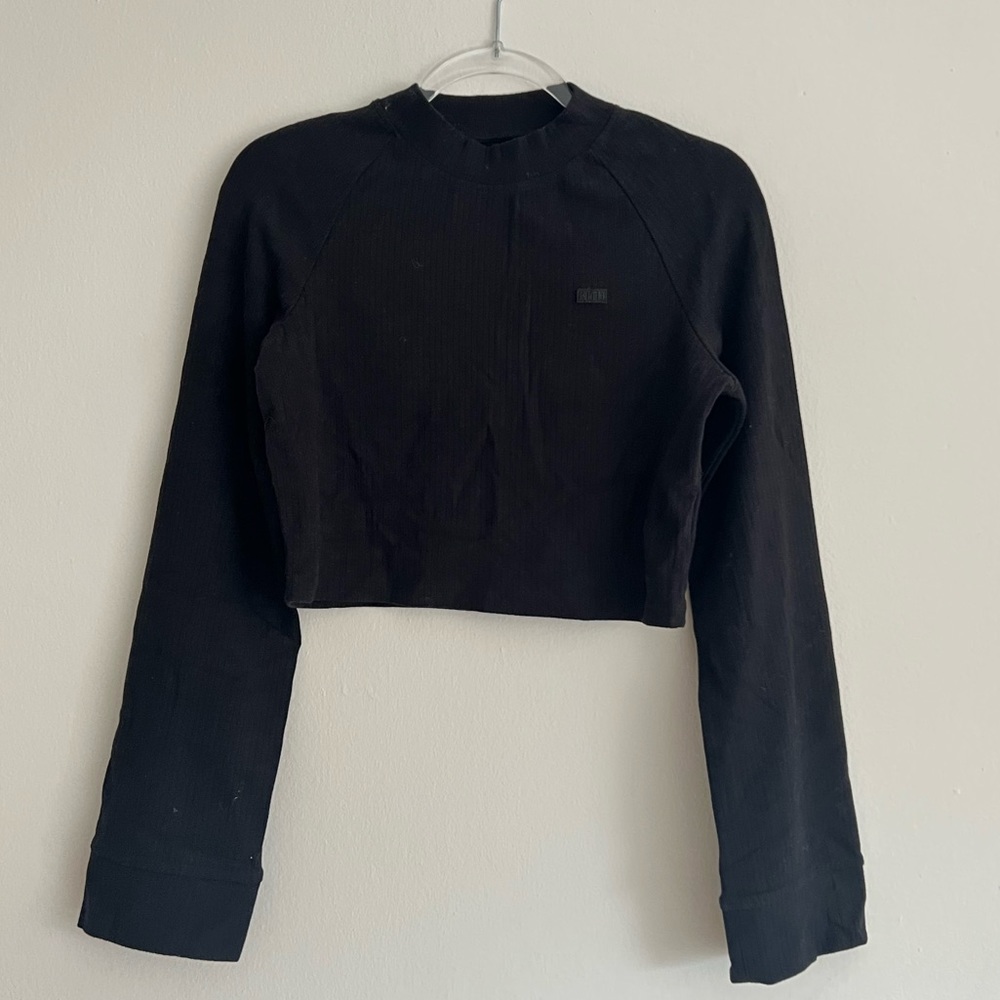 KITH black crop top with bell sleeves with KITH logo